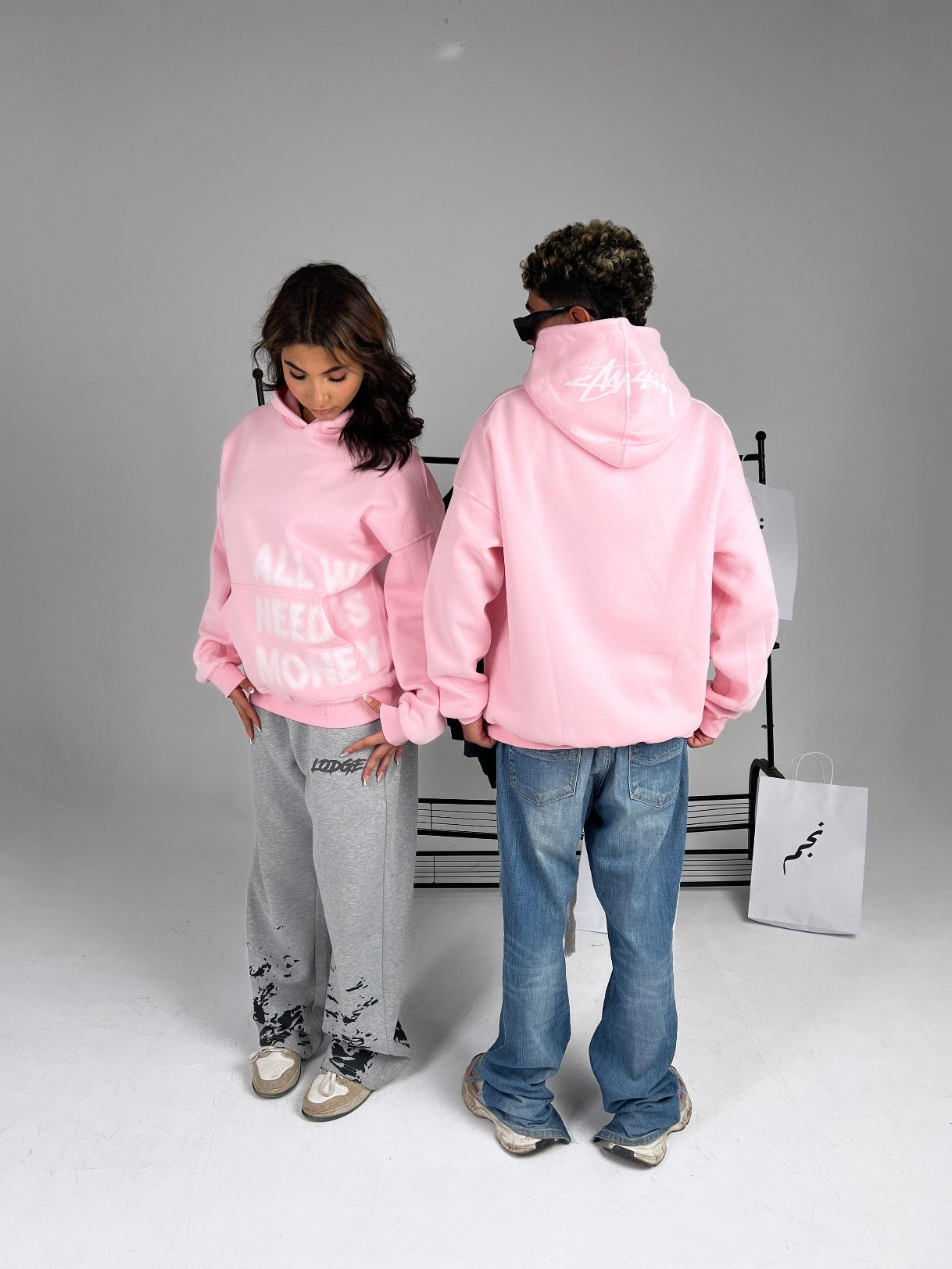 Hoodie pink : “ all we need money “ hoodie.