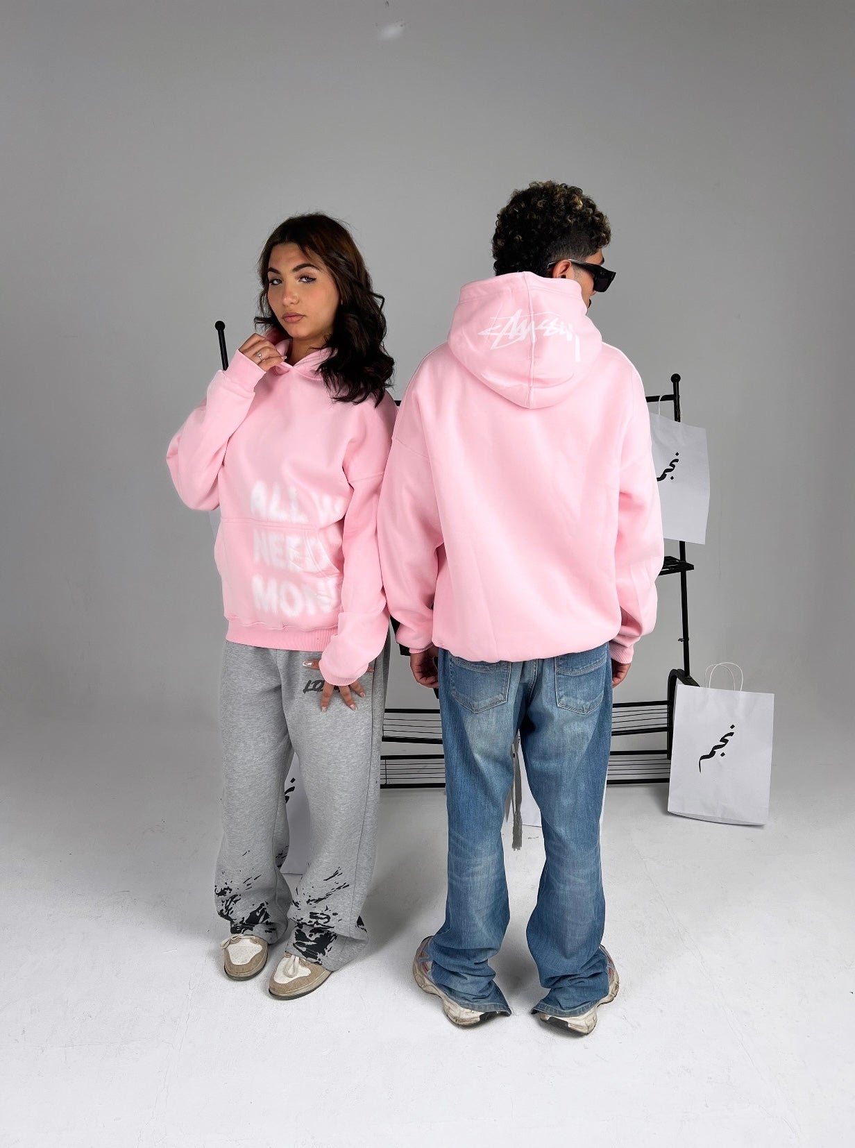 Hoodie pink : “ all we need money “ hoodie.